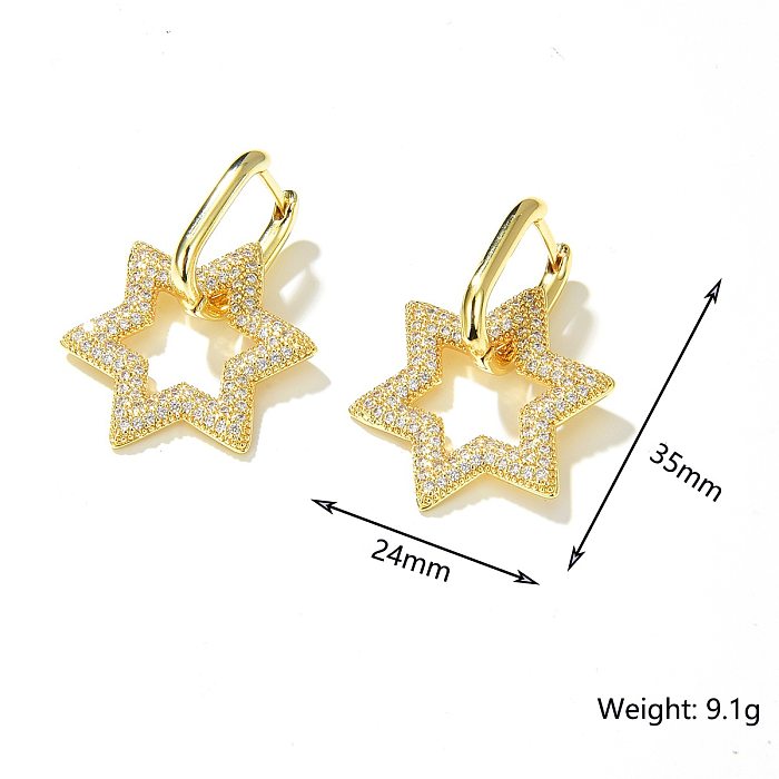Simple Copper Zircon Star Peach Heart Geometric Earrings