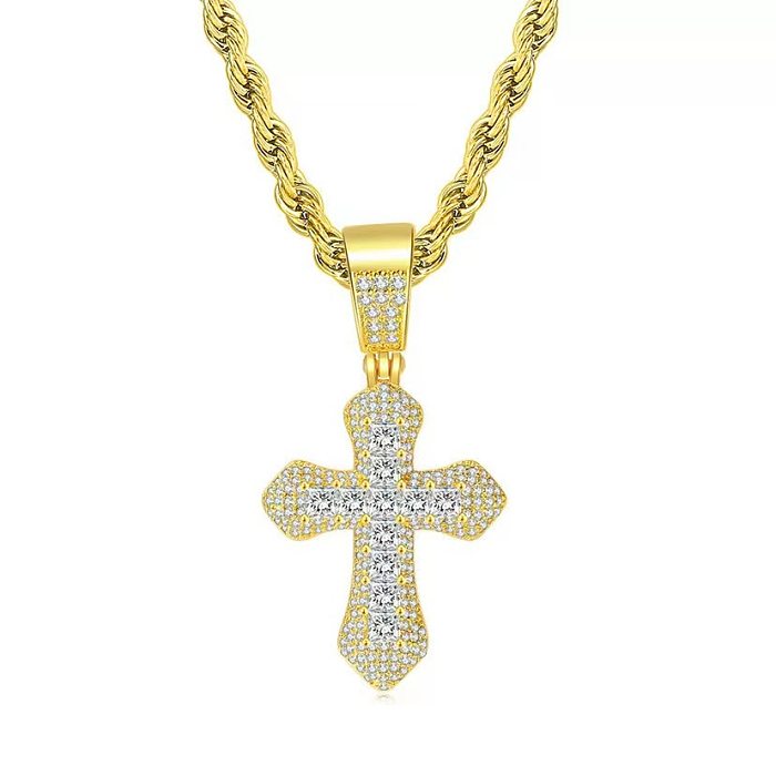 Hip-Hop Cross Copper Gold Plated Pendant Necklace In Bulk