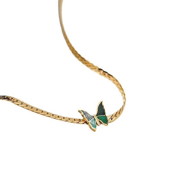 Retro Butterfly Titanium Steel Plating Anklet Necklace 1 Piece