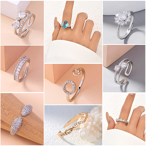 Classic Style Bow Knot Copper Open Ring Plating Zircon Copper Rings 1 Piece