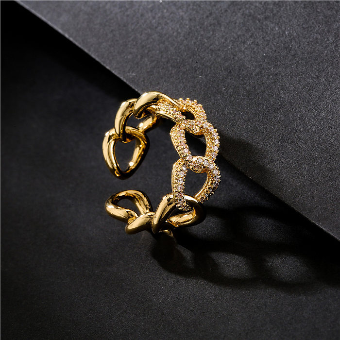 Jóias por atacado jóias cobre micro-incrustado zircão cubano forma de corrente anel aberto