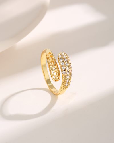 Simple Style Classic Style Cross Copper Plating Hollow Out Inlay Zircon 18K Gold Plated Open Rings