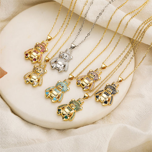 IG Style Simple Style Little Bear Copper Plating Inlay Zircon Gold Plated Pendant Necklace