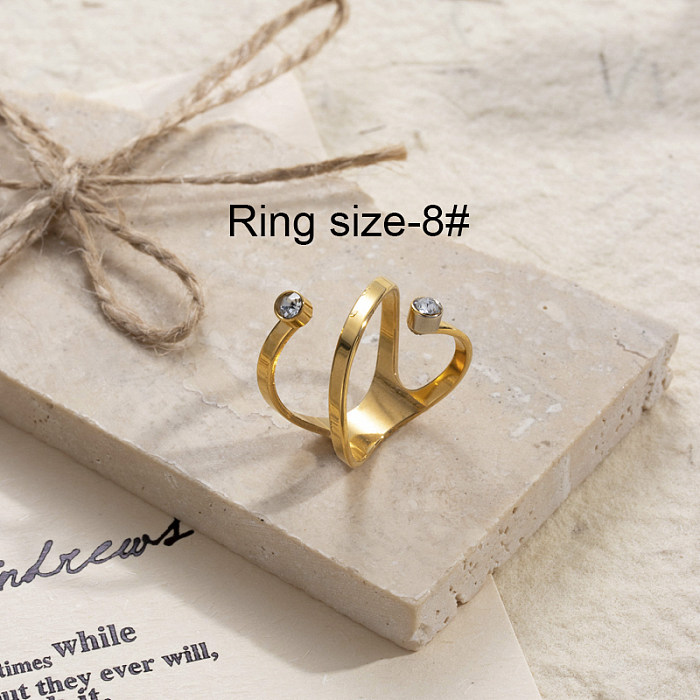 Anéis de strass banhados a ouro 18K de aço inoxidável de cor sólida estilo IG a granel