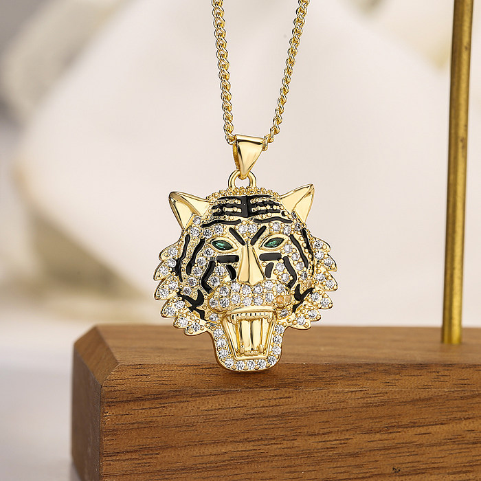 Hip-Hop Artistic Animal Copper 18K Gold Plated Zircon Pendant Necklace In Bulk