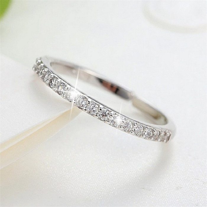 Simple Style Round Copper Plating Inlay Zircon Gold Plated Rings