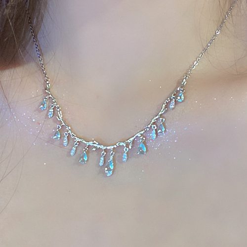 Shiny Water Droplets Copper Inlay Zircon Necklace