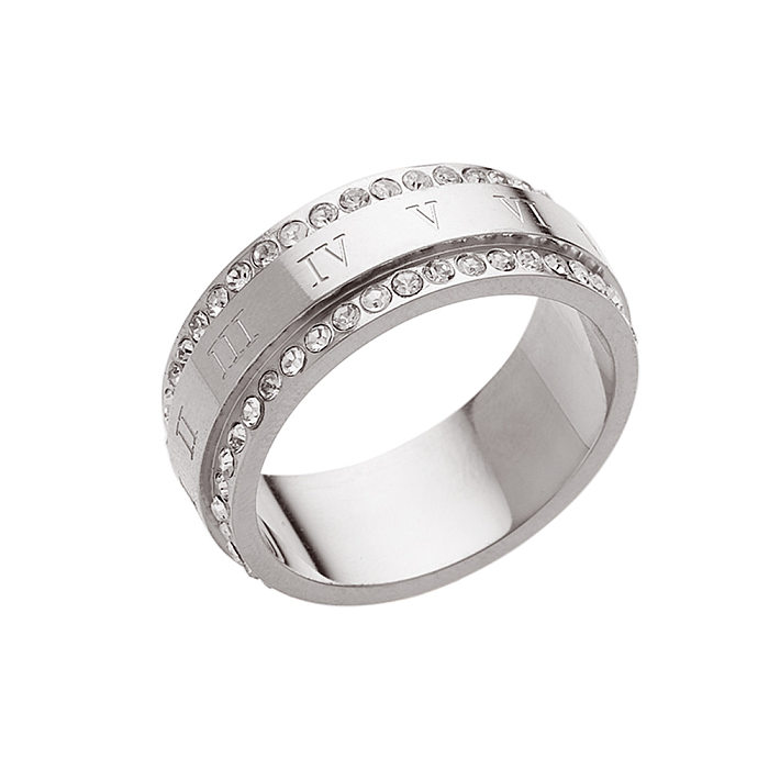 Simple Style Solid Color Titanium Steel Inlay Zircon Rings