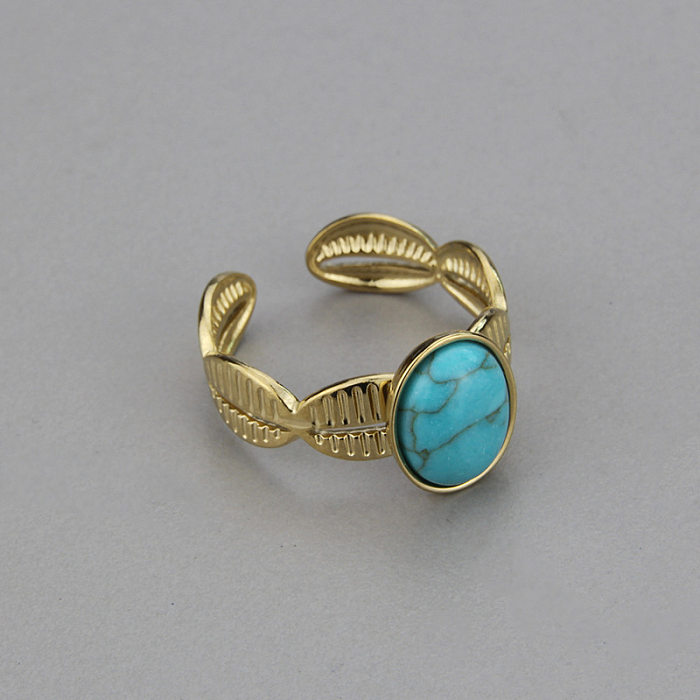 Simple Style Geometric Stainless Steel Open Ring Inlay Natural Stone Turquoise Stainless Steel Rings
