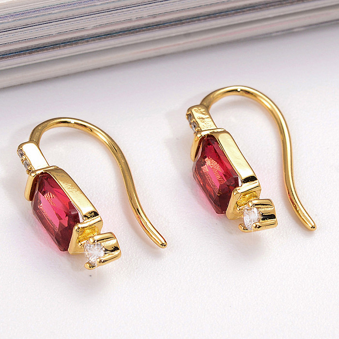 1 Pair Vintage Style Square Plating Inlay Copper Zircon 18K Gold Plated Drop Earrings