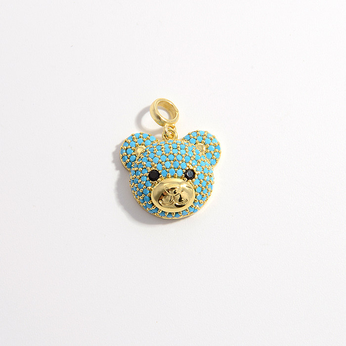 Elegant Cute Shiny Animal Little Bear Copper Plating Inlay Zircon 18K Gold Plated Pendants Necklace Pendant