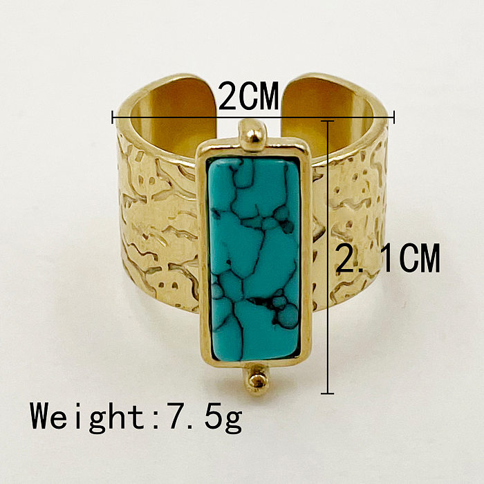 Modischer, geometrischer, türkisfarbener offener Ring mit Edelstahlbeschichtung, 1 Stück