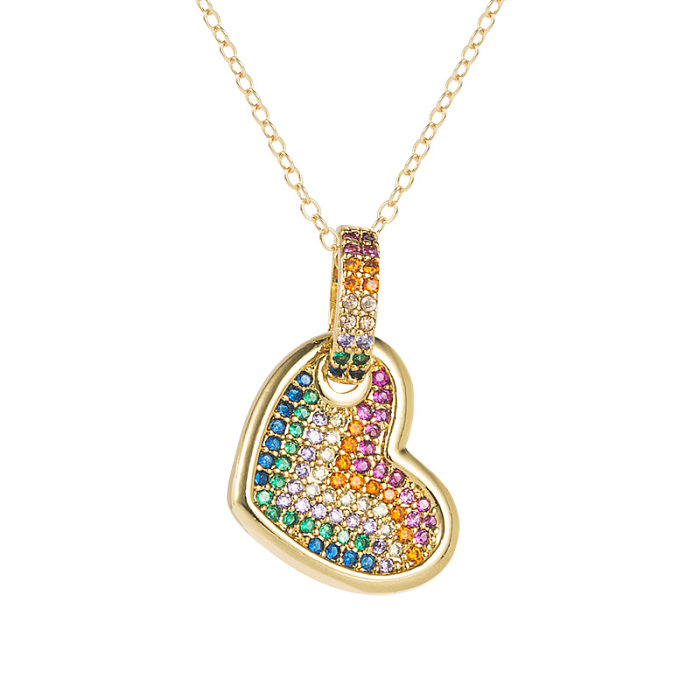 Colar de pingente de cobre com formato de coração em formato de coração da moda colares de cobre com zircão banhado a ouro