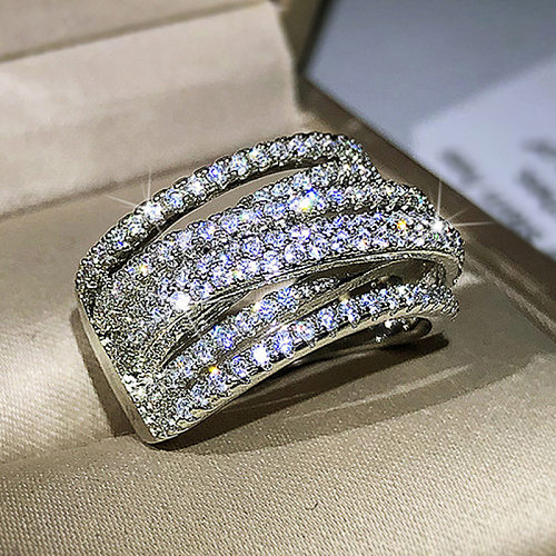 Shiny Round Copper Inlay Zircon Rings 1 Piece