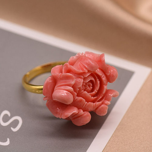 Estilo simples estilo clássico flor cobre chapeamento anéis banhados a ouro 18K