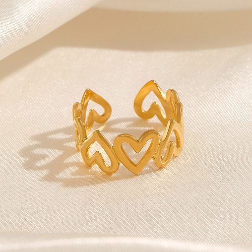 خاتم مفتوح مطلي بالذهب عيار 18 قيراط من الفولاذ المقاوم للصدأ على شكل قلب على الطراز الكلاسيكي بكميات كبيرة
