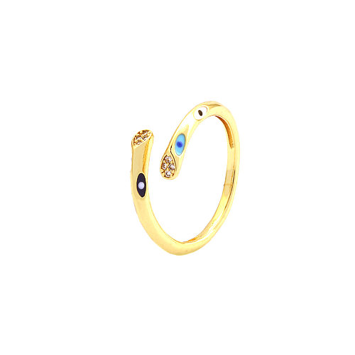 Streetwear Devil'S Eye Copper Enamel Inlay Zircon 18K Gold Plated Open Rings