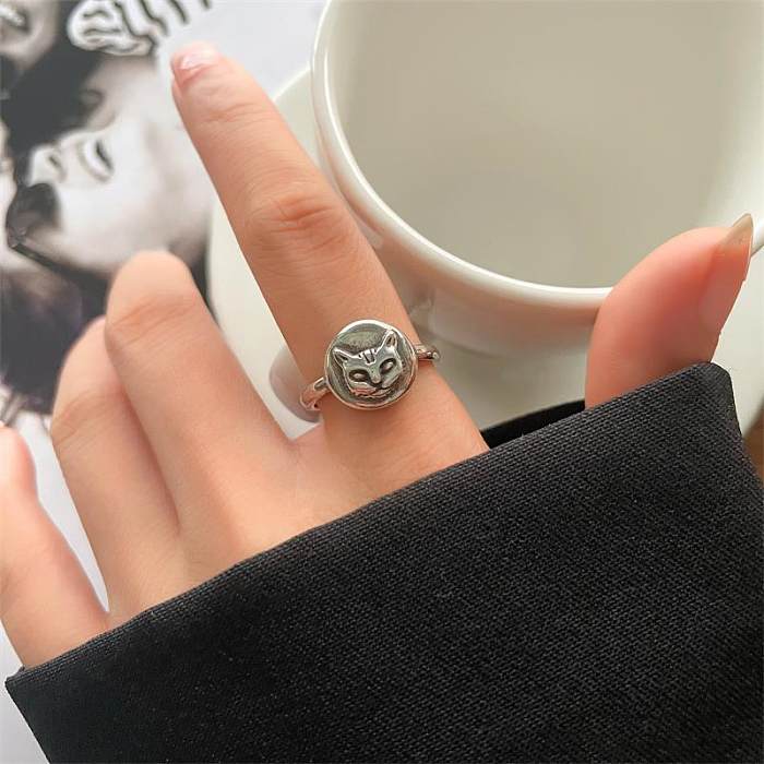 Animal Retro 925 Sterling Silver Ring Female Snake Cat Elephant Special-Interest Design Niello Jewelry Open-End Personality Ring No