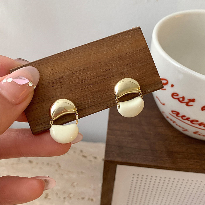 1 Pair Retro Semicircle Enamel Copper Drop Earrings