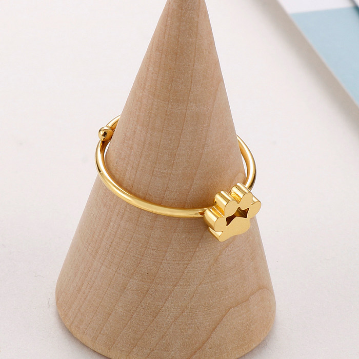 Estilo simples pata impressão cor sólida polimento de aço inoxidável anéis banhados a ouro 1 peça