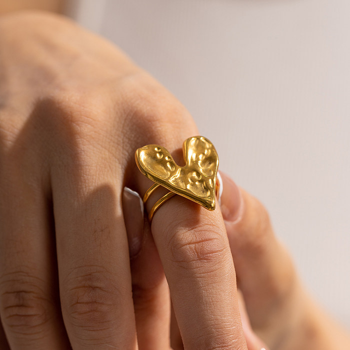 IG estilo coração dá forma ao chapeamento de aço inoxidável anéis abertos banhados a ouro 18K