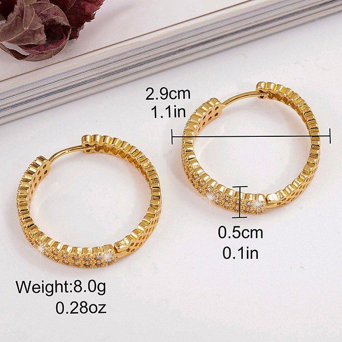 1 Pair IG Style Simple Style Classic Style Geometric Round Plating Inlay Copper Zircon 18K Gold Plated Earrings