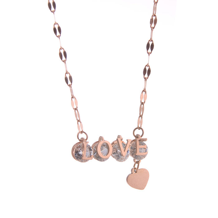 IG Style Number Heart Shape Stainless Steel Titanium Steel Inlay Zircon Necklace