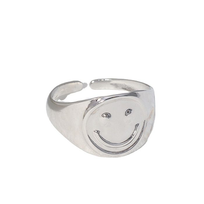 Anéis abertos assimétricos de aço inoxidável com rosto sorridente estilo simples exagerado