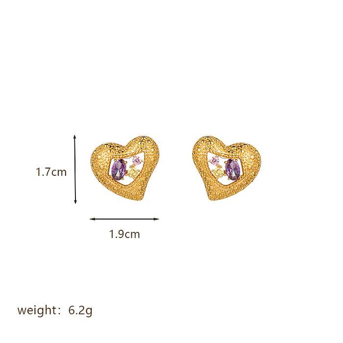 1 Pair Retro Water Droplets Heart Shape Flower Plating Inlay Copper Rhinestones Pearl 18K Gold Plated Ear Studs
