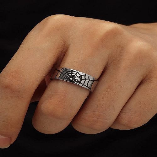 Simple Fashion Geometric Spider Web Oiling Stainless Steel Ring