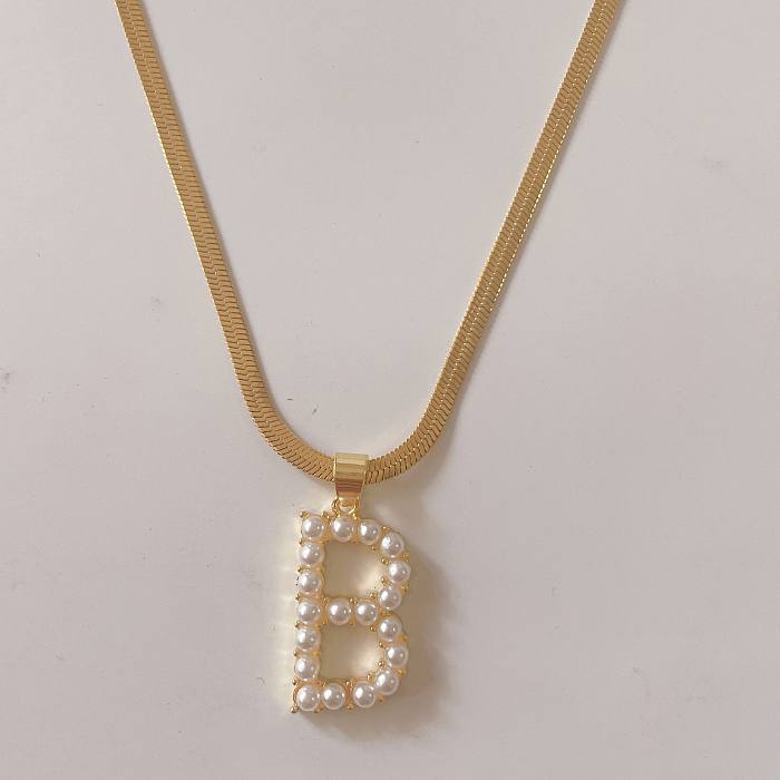 Elegante luxuoso estilo clássico carta cobre 14K banhado a ouro colar de pingente de pérolas artificiais a granel