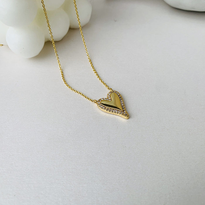 Modern Style Heart Shape Copper Plating Inlay Zircon Gold Plated Necklace