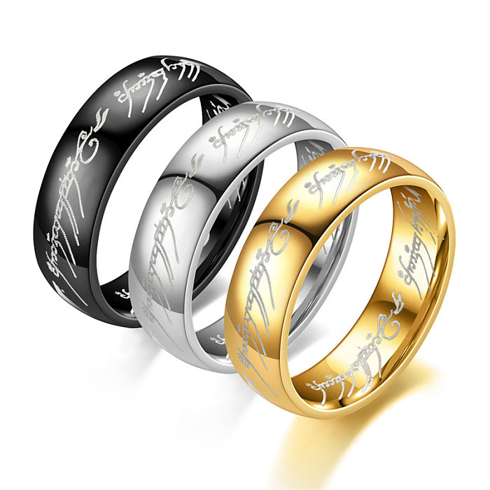 Anillos de acero de titanio con letras de estilo simple Chapado de metal Sin anillos de acero inoxidable con incrustaciones