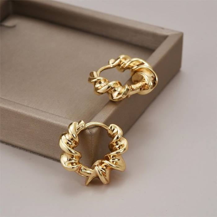 1 Pair Simple Style Round Asymmetrical Plating Copper 18K Gold Plated Earrings