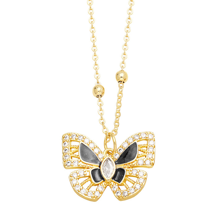 INS Style papillon cuivre émail placage incrustation Zircon plaqué or 18 carats pendentif collier