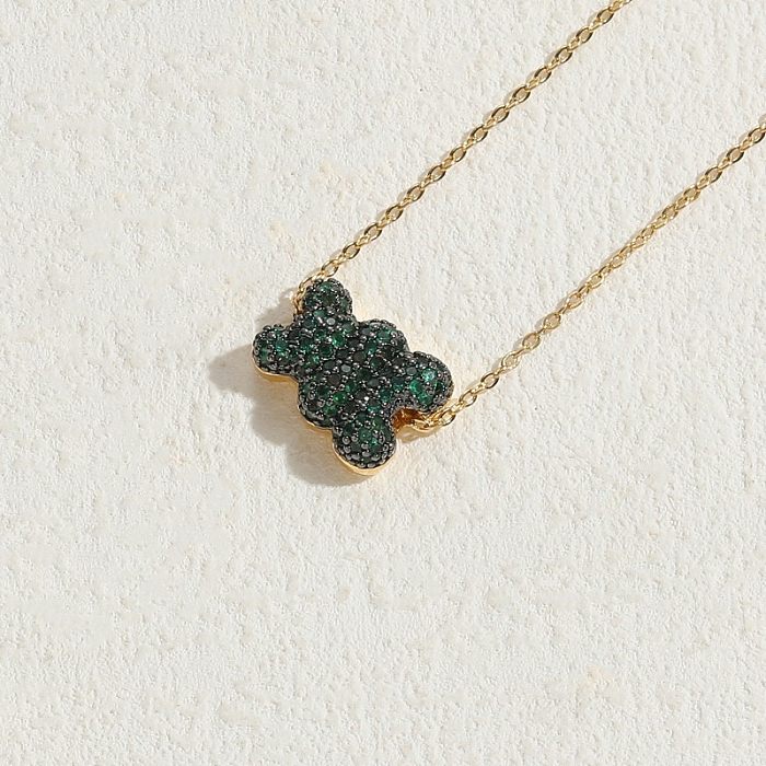 Elegant Bear Copper 14K Gold Plated Zircon Pendant Necklace In Bulk