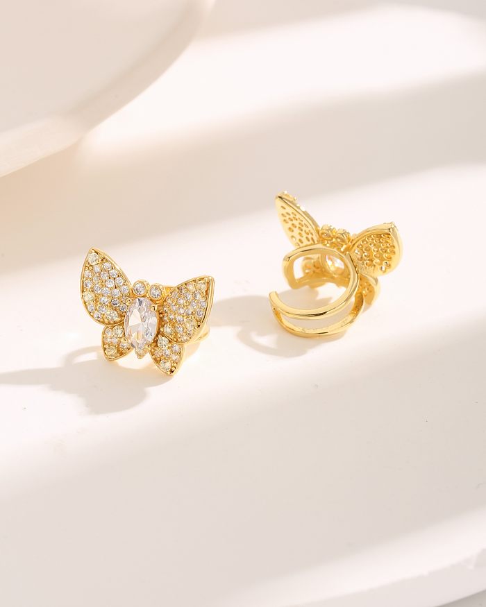 1 Pair Sweet Butterfly Plating Inlay Copper Zircon 18K Gold Plated Ear Studs