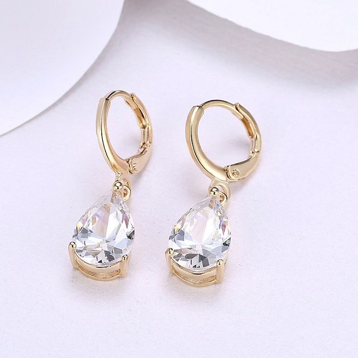 Simple Style Water Droplets Copper Plating Zircon Dangling Earrings 1 Pair
