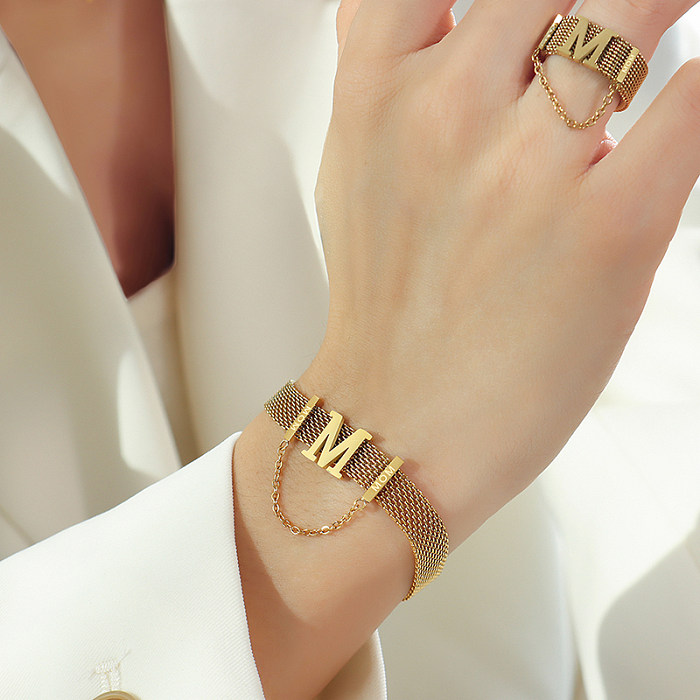 1 pièce Style français lettre titane acier perle placage Bracelets collier