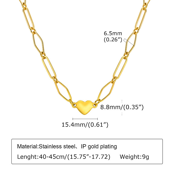 Colar de pulseiras banhado a ouro 18K em formato de coração estilo clássico em aço inoxidável