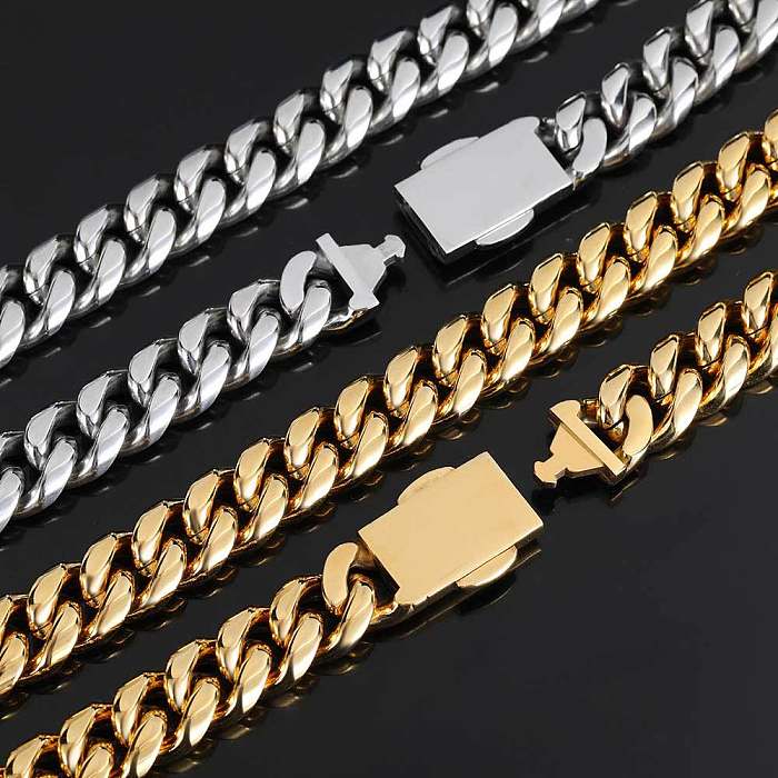 1 pièce Hip-Hop couleur unie, bracelets plaqués en acier inoxydable, collier