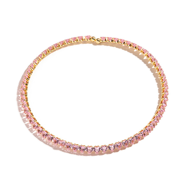 Collier de bracelets plaqué or 18K de Zircon d'incrustation de placage de cuivre de forme de coeur de dame