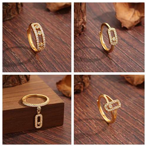 Simple Style Solid Color Copper Plating Inlay Zircon 18K Gold Plated Open Rings