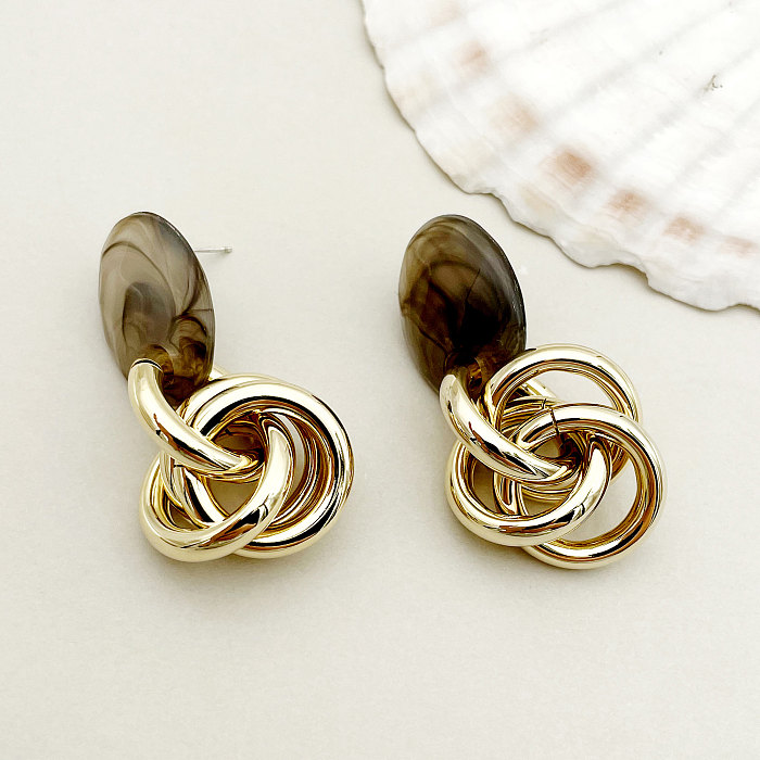 Boucles d'oreilles en cuivre plaqué or, couleur unie, 1 paire