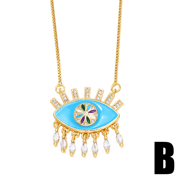 1 Piece Hip-Hop Fashion Devil'S Eye Copper Enamel Plating Inlay Zircon Pendant Necklace