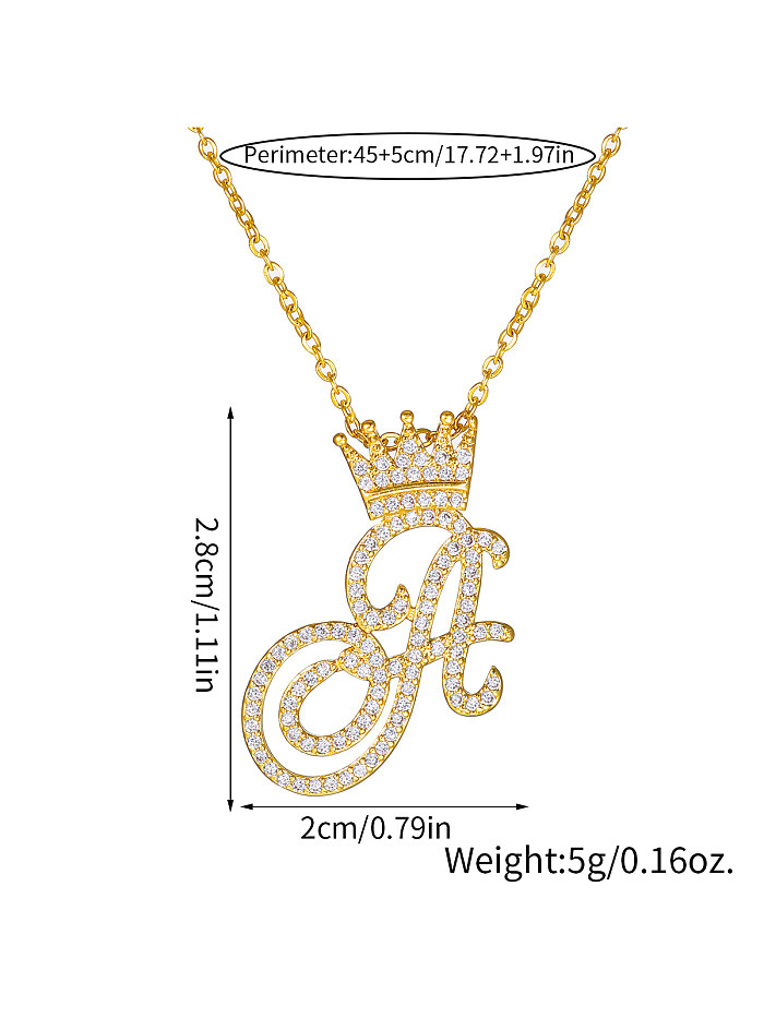 Elegant Lady Letter Copper Plating Inlay Zircon 18K Gold Plated Pendant Necklace