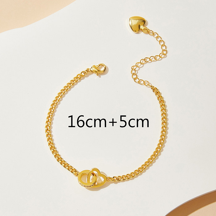 Elegant Circle Heart Shape Brass Gold Plated Zircon Bracelets 1 Piece