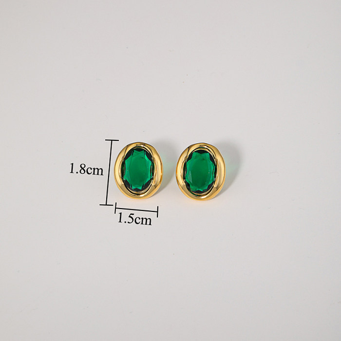 1 Pair Elegant Classical Four Leaf Clover Oval Plating Inlay Copper Resin 18K Gold Plated Ear Studs