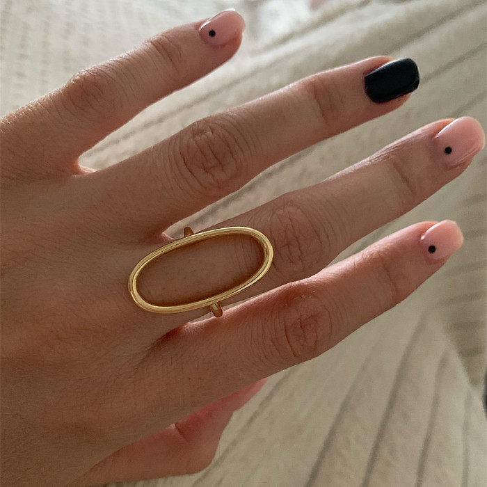 Casual Simple Style Oval Copper Plating Hollow Out 18K Gold Plated Open Ring