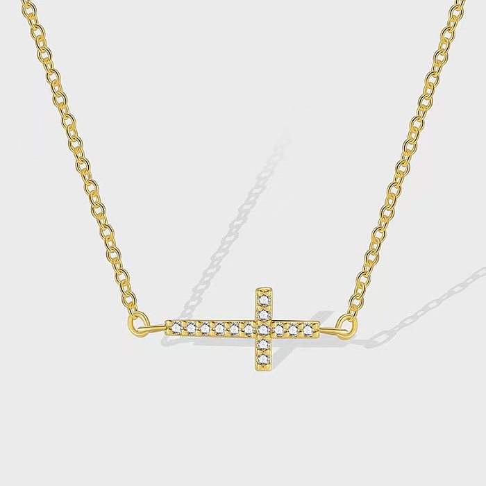 Simple Style Cross Titanium Steel Copper Inlay Zircon Pendant Necklace